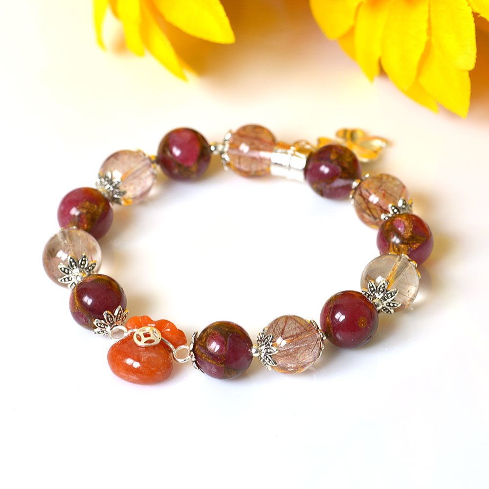 Hình ảnh Vòng tay Phong Thủy MB8089 Thạch Anh Tóc Đỏ Với Charm Túi Tiền