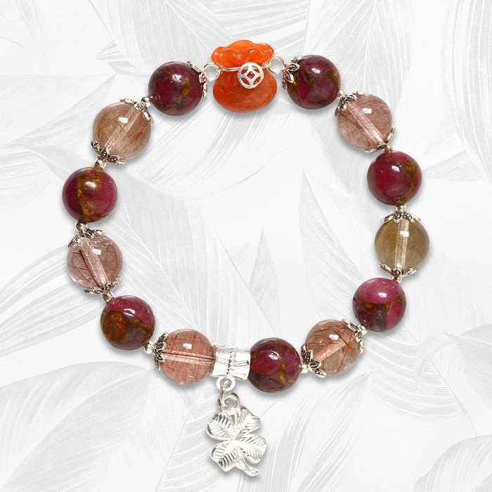 Picture of Mulany MB8089 Cloisonne, Rutilated Quartz & Money Bag Charm