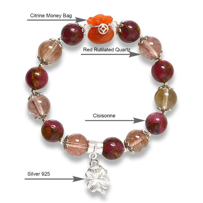 Picture of Mulany MB8089 Cloisonne, Rutilated Quartz & Money Bag Charm