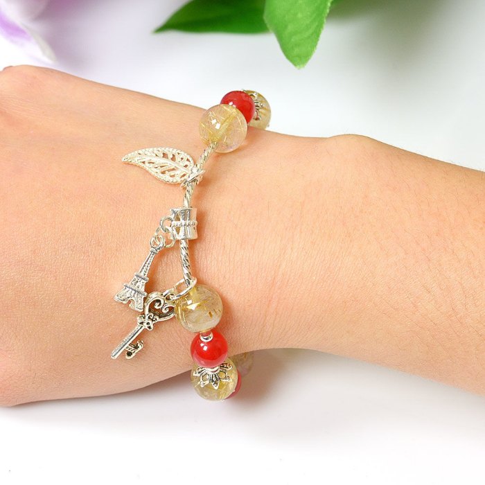 Picture of Mulany MB8090 Golden Rutilated Quartz & Red Agate Healing Bracelet