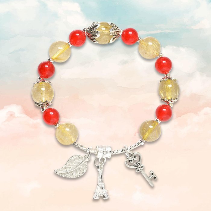 Picture of Mulany MB8090 Golden Rutilated Quartz & Red Agate Healing Bracelet