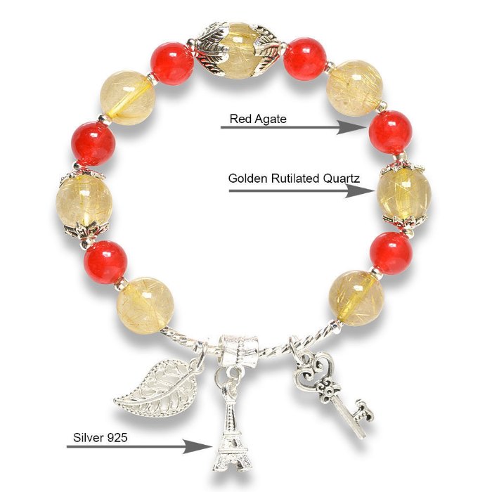 Picture of Mulany MB8090 Golden Rutilated Quartz & Red Agate Healing Bracelet
