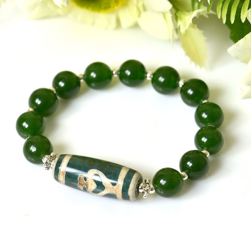 Picture of Mulany MB8091 Green Jade With Aquarius Dzi Charm Healing Bracelet