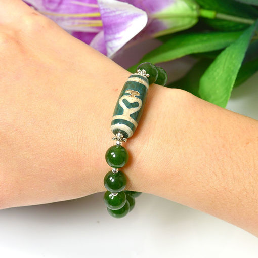 Picture of Mulany MB8091 Green Jade With Aquarius Dzi Charm Healing Bracelet