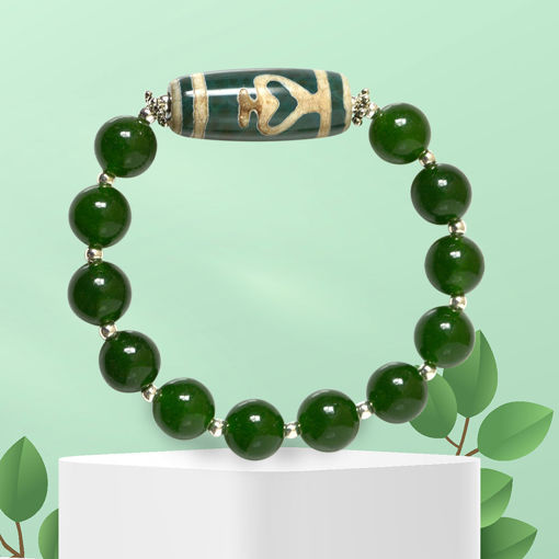 Picture of Mulany MB8091 Green Jade With Aquarius Dzi Charm Healing Bracelet