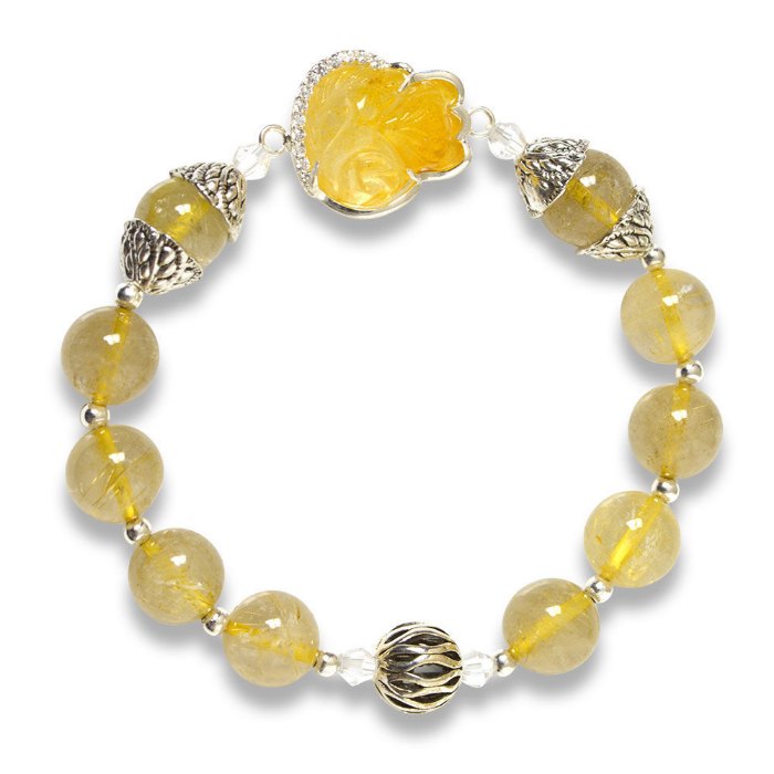 Hình ảnh Vòng Tay Mulany MB8001 Thạch Anh Tóc Vàng Với Charm Hồ Ly