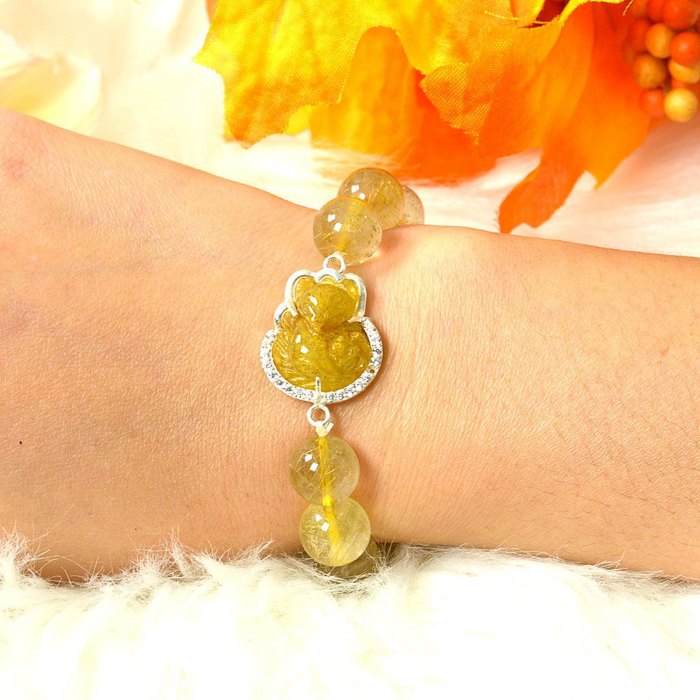 Picture of Mulany MB8001 Golden Rutilated Quartz Fox Charm Healing Bracelet