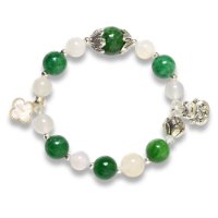 Picture of Mulany MB8004 Green Jade With Silver Money Bag Charm Healing Bracelet
