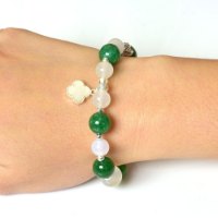 Picture of Mulany MB8004 Green Jade With Silver Money Bag Charm Healing Bracelet