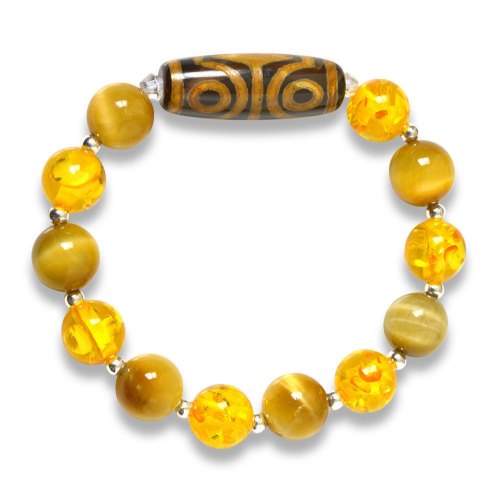 Picture of Mulany MB8011 Tiger Eye, Amber With Dzi Charm Healing Bracelet