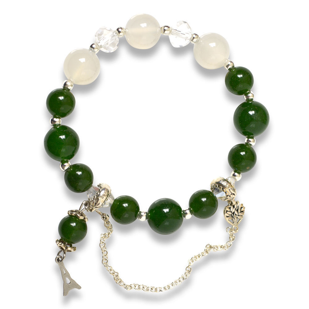 Mulany MB8004 Green Jade with Silver Money Bag Charm Healing Bracelet