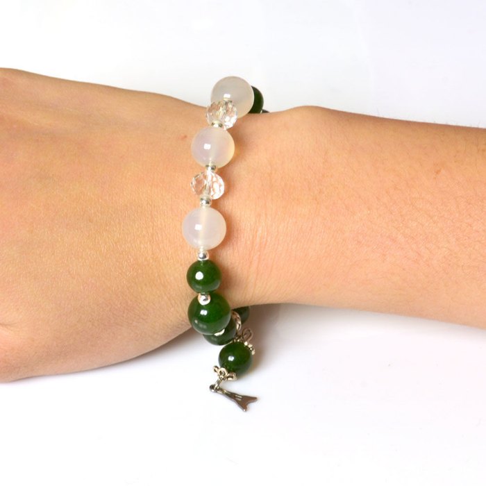 Picture of Mulany MB8039 Green Jade With Silver Charm Healing Bracelet