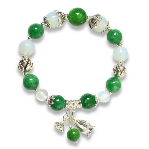 Picture of Mulany MB8046 Green Jade Stone With Silver Charm Healing Bracelet