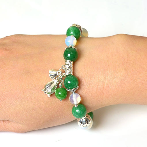 Picture of Mulany MB8046 Green Jade Stone With Silver Charm Healing Bracelet