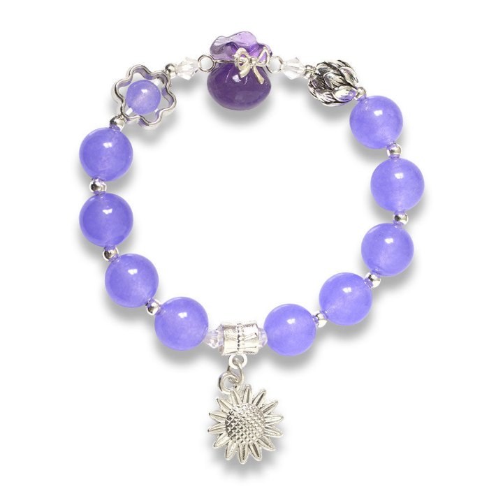 Picture of Mulany MB8051 Amethyst Stone With Money Bag Charm Healing Bracelet