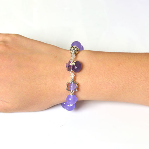 Picture of Mulany MB8051 Amethyst Stone With Money Bag Charm Healing Bracelet