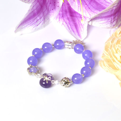 Picture of Mulany MB8051 Amethyst Stone With Money Bag Charm Healing Bracelet