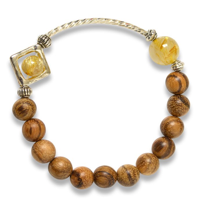 Picture of Mulany MB9011 Agarwood & Gold Rutilated Quartz Healing Bracelet