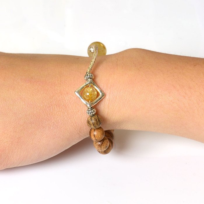 Picture of Mulany MB9011 Agarwood & Gold Rutilated Quartz Healing Bracelet