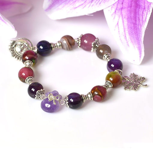 Picture of Mulany MB8085 Multicolor Gemstone With Money Bag Charm Healing Bracelet