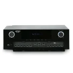Ampyon KA-500 karaoke mixing amplifier front view showing LED display, mic volume control, music volume knob, and built-in echo tone adjustment panel