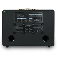 Back view of Ampyon Starbox III portable karaoke speaker showing input ports, power switch, and battery indicators