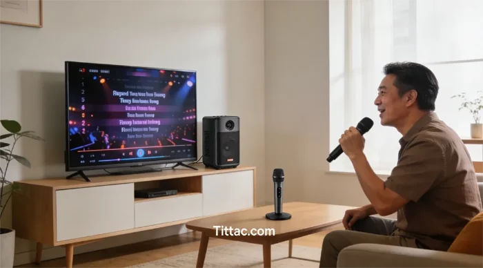Picture of Karaoke Setup Using Only a TV and Portable Speaker