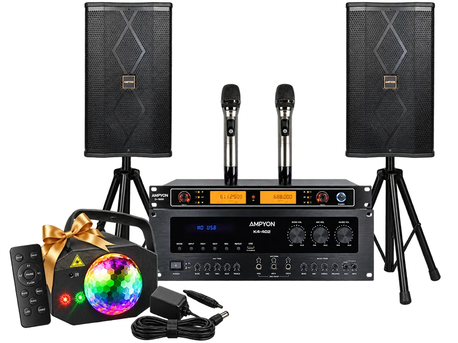 Ampyon AKS-303 Easy Analog Karaoke System with complimentary Premium DJ Light
