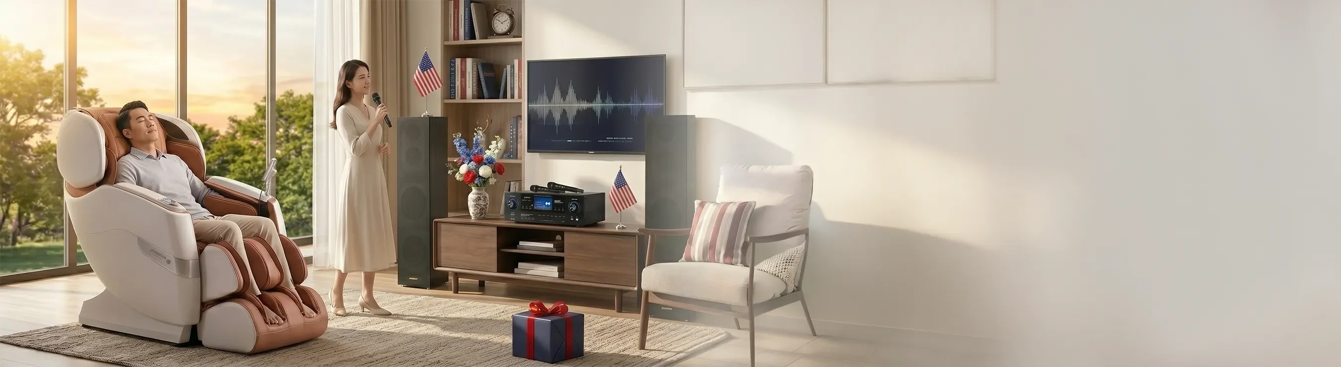 Banner ưu đãi July 4 cho ghế massage cao cấp và dàn karaoke tại Tittac.
