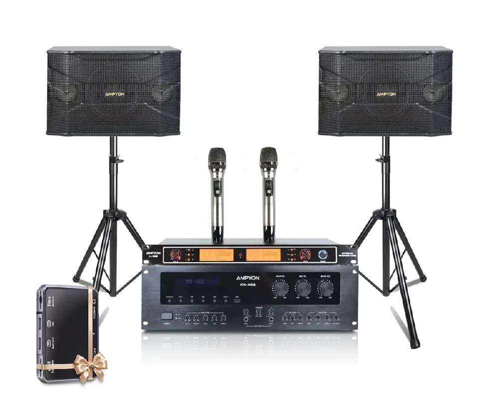 Ampyon AKS-302 compact home karaoke system with complimentary livestream recorder