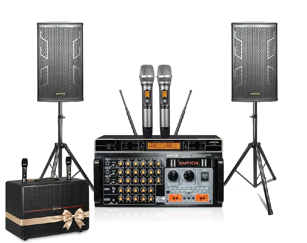 Ampyon AKS-405 live-sound home karaoke system with complimentary Starbox III portable karaoke system