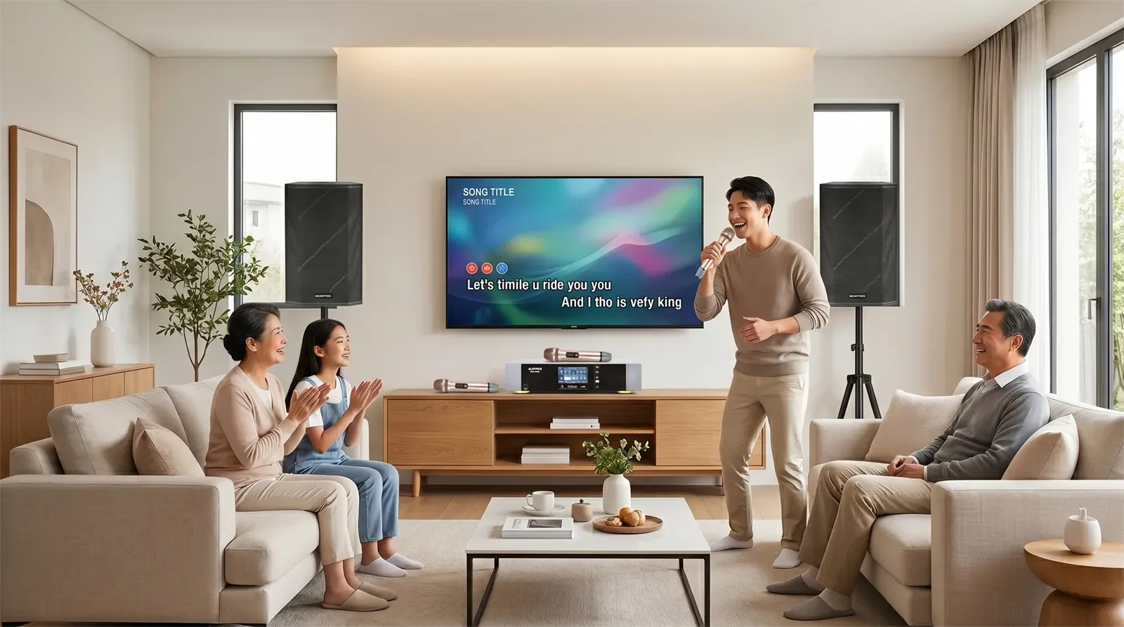 Ampyon AKS-501 professional digital karaoke system set up in a premium home karaoke room