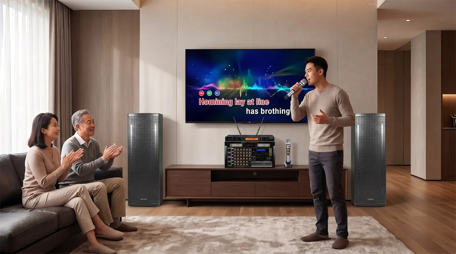 Dàn karaoke Ampyon AKS-603 được setup trong phòng karaoke gia đình cao cấp