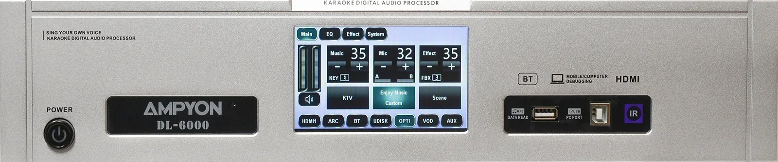 Ampyon DL-6000 touchscreen control panel for karaoke sound and microphone adjustment