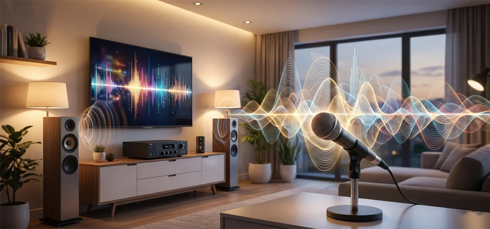 Dàn karaoke gia đình khi giọng hát vẫn bị chìm dù đã tăng âm lượng micro.