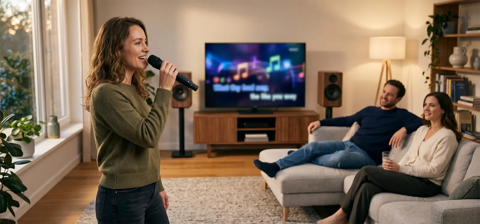 Người hát karaoke tại nhà với echo và reverb được chỉnh cân bằng để vocal rõ hơn