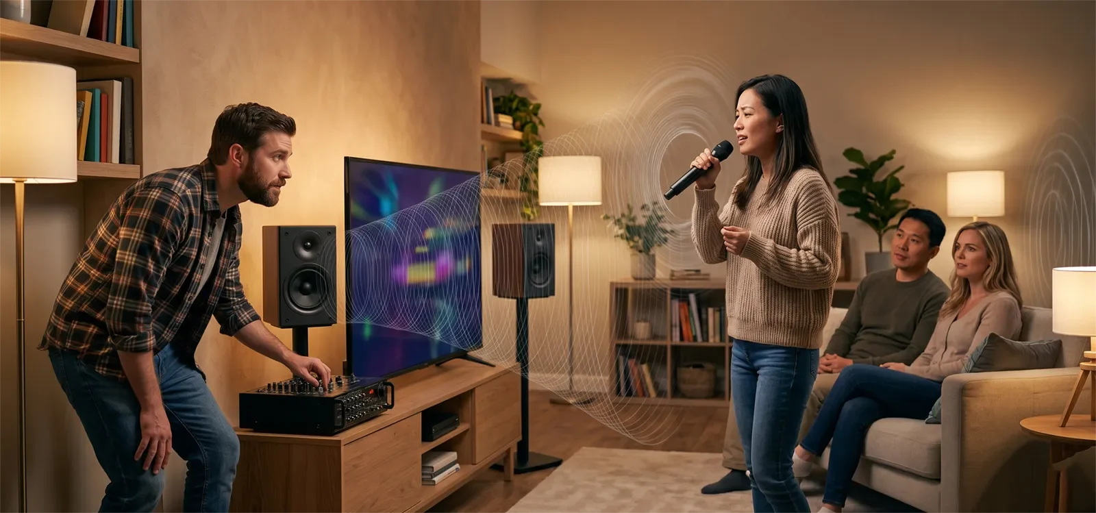 Người hát karaoke tại nhà khi vocal nghe có tiếng nhưng vẫn bị nhạc phủ và chưa tách rõ.