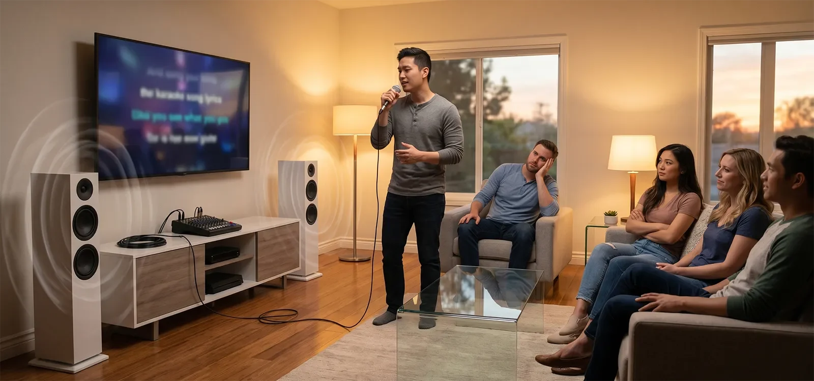 Người hát karaoke tại nhà cảm thấy âm thanh hơi chói, sắc và mệt tai sau vài bài hát.