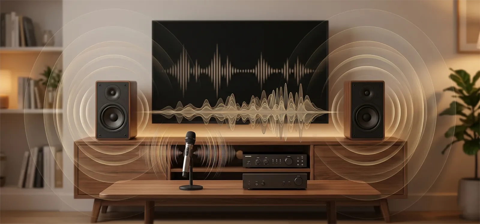Visual concept of boxy karaoke sound showing vocals trapped in the midrange instead of opening naturally.