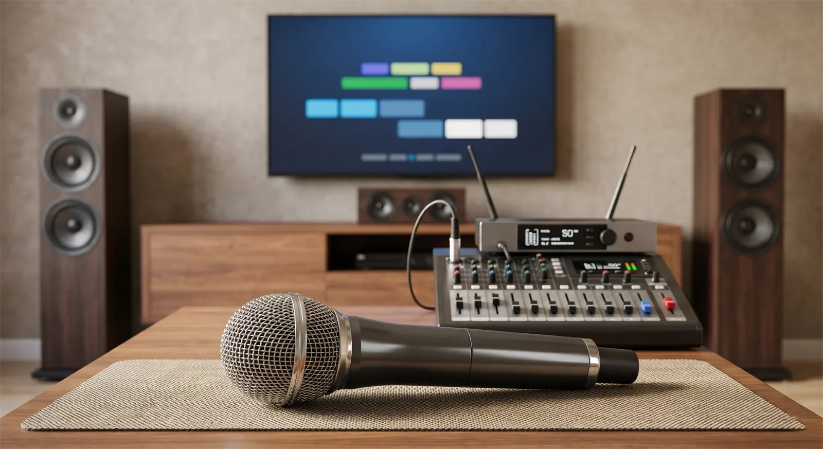 Wireless karaoke microphone as the starting point of vocal sound in a home karaoke system