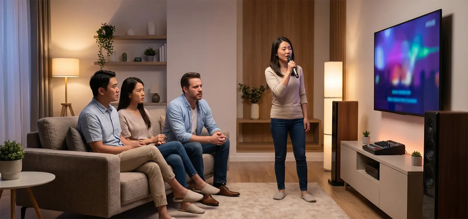 Home karaoke users noticing weak bass and hollow vocals from a system that does not sound solid