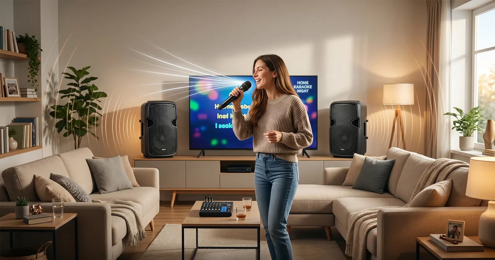 Micro karaoke tại nhà giảm tiếng phòng, tiếng loa và âm thanh ngoài ý muốn