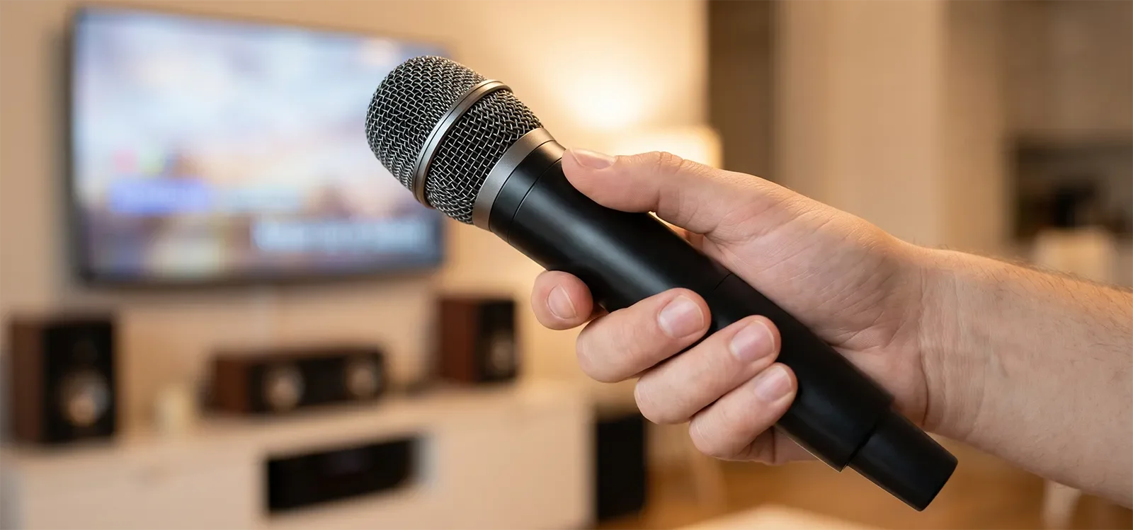Cận cảnh cách cầm micro karaoke đúng với phần đầu mic không bị che và hướng mic ổn định