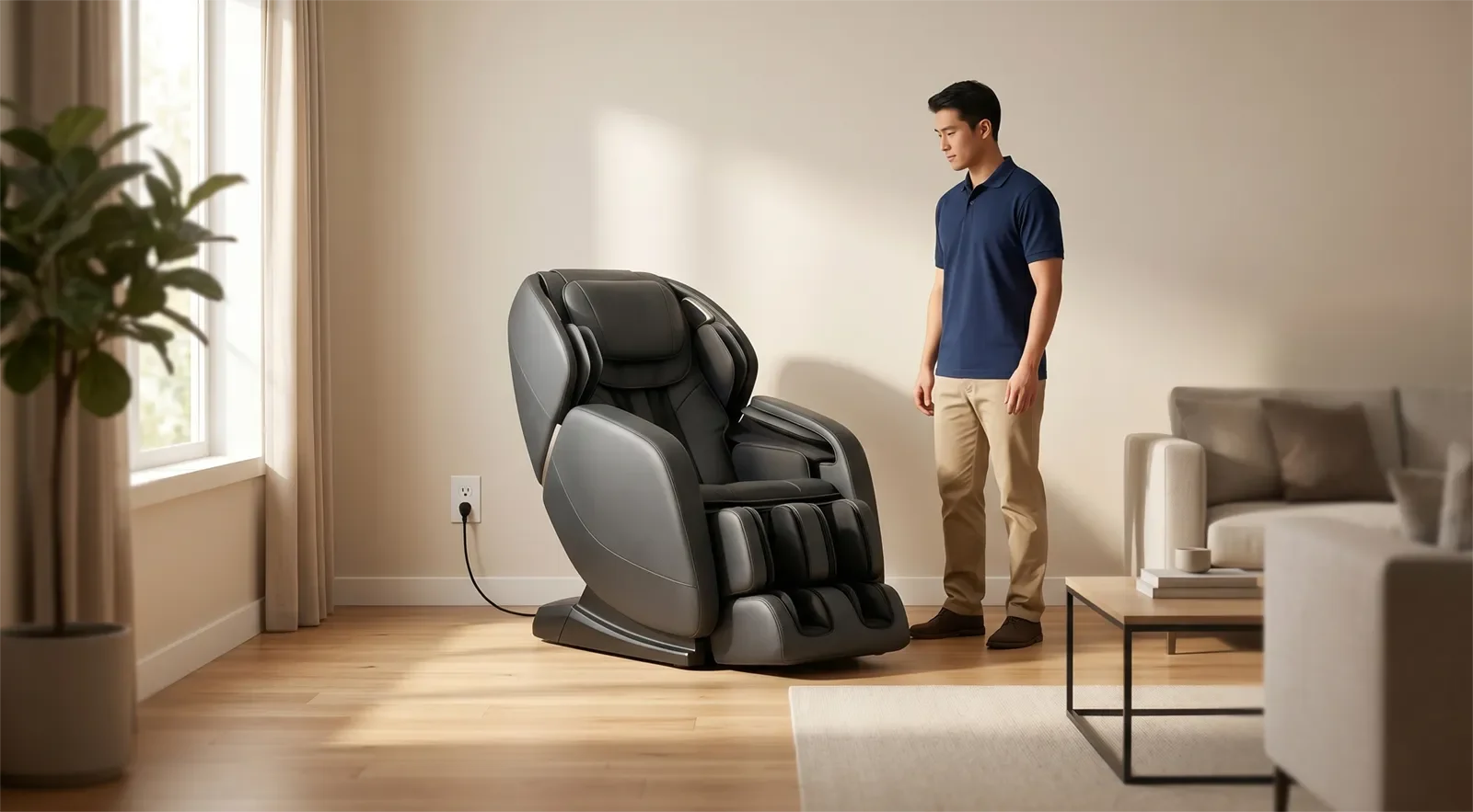 Ghế massage đã được đưa vào phòng cuối cùng với đủ khoảng trống để lắp đặt và kiểm tra vị trí