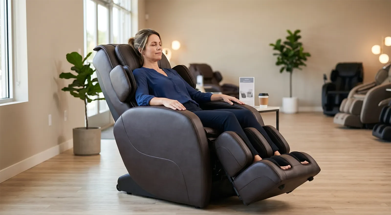 Khách hàng kiểm tra độ thoải mái, độ fit cơ thể và cảm giác massage trên ghế dưới $5,000