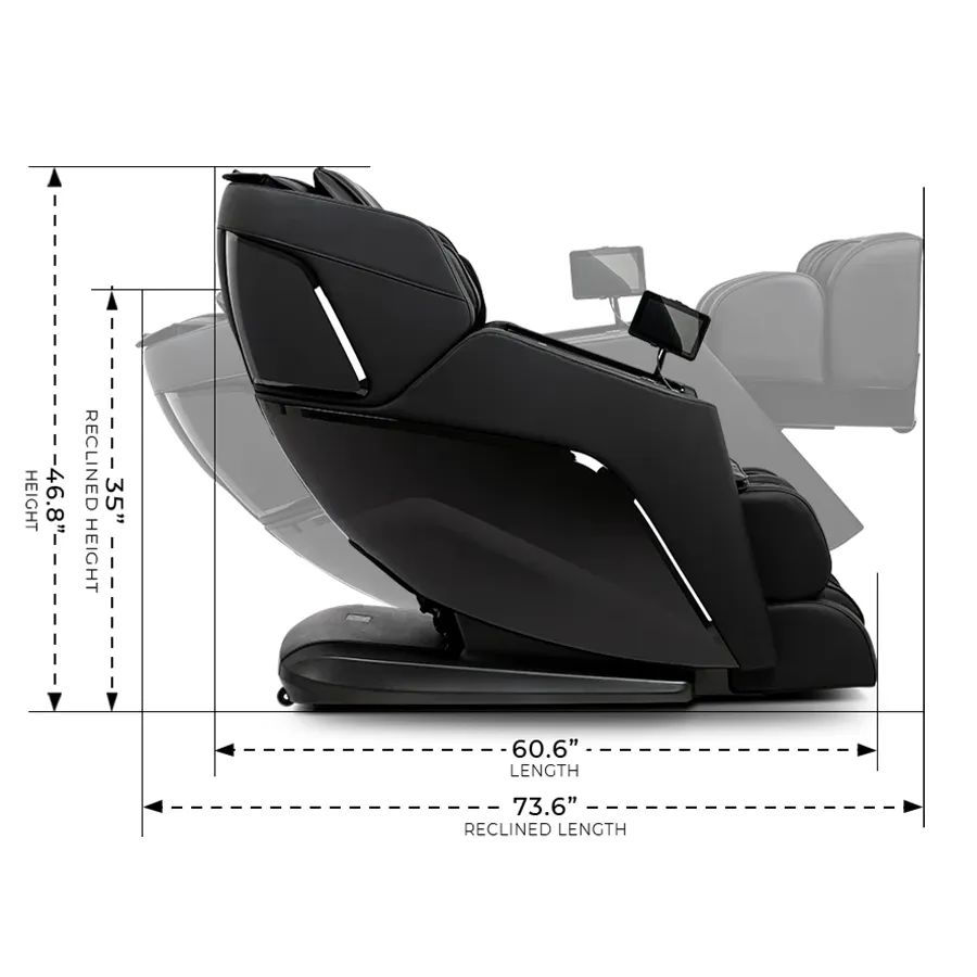 Kích thước hông ghế Ogawa Active XL 3D khi dựng thẳng và khi ngả hoàn toàn