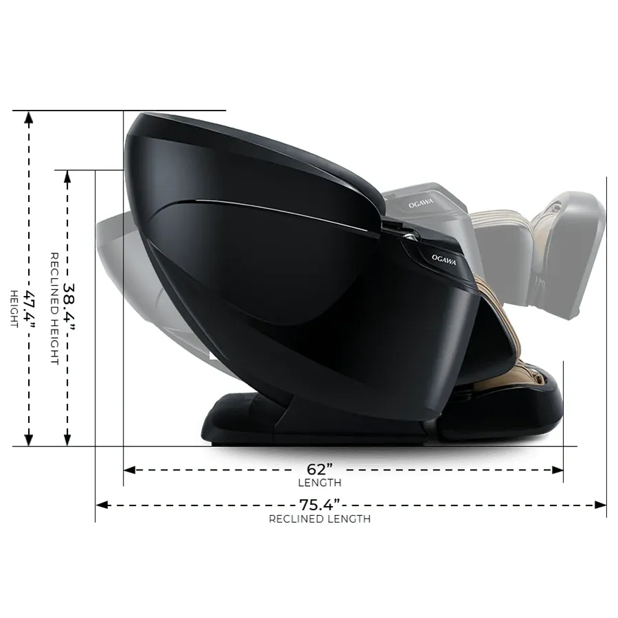 Ogawa Active XL DUO side dimensions in upright and fully reclined positions