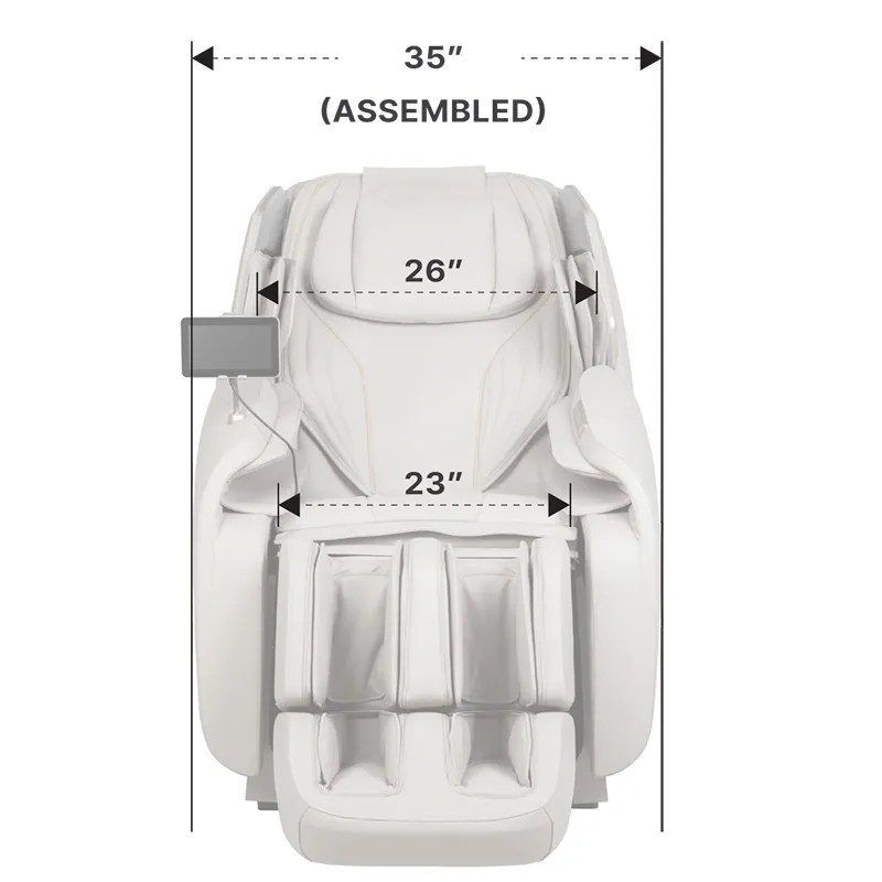 Osaki 4D Atlas XL front dimensions in assembled and disassembled configurations