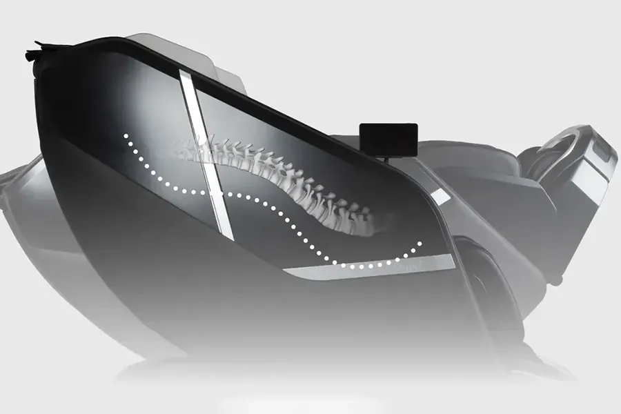 Cơ chế massage 4D và đường ray SL của Osaki 4D Zion chạy từ cổ xuống dưới đùi