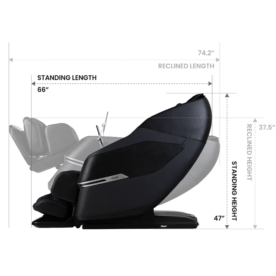 Kích thước hông ghế Osaki Aeris 4D Duo khi dựng thẳng và khi ngả